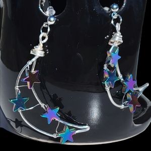 Moon and hematite star earrings